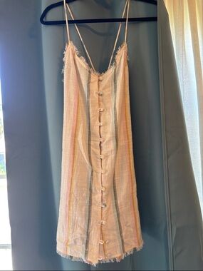 Billabong Pastel Striped Button-Front Camisole Dress - Pink, Yellow, Gray